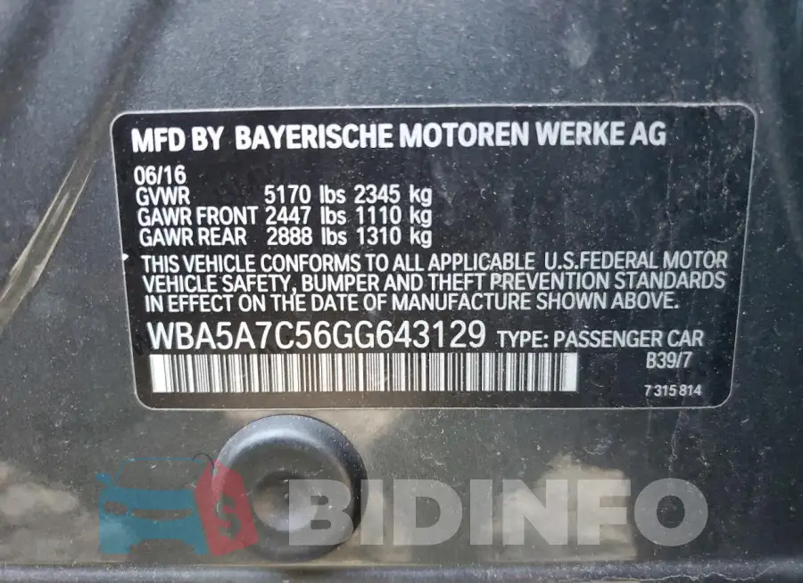 WBA5A7C56GG643129 Photo# 13
