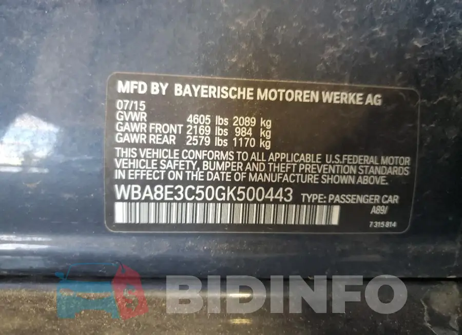 WBA8E3C50GK500443 Photo# 12
