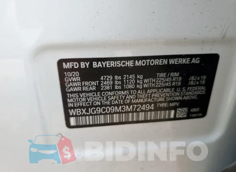 WBXJG9C09M3M72494 Photo# 12