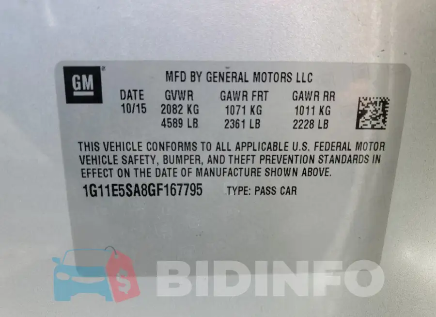 1G11E5SA8GF167795 Photo# 12