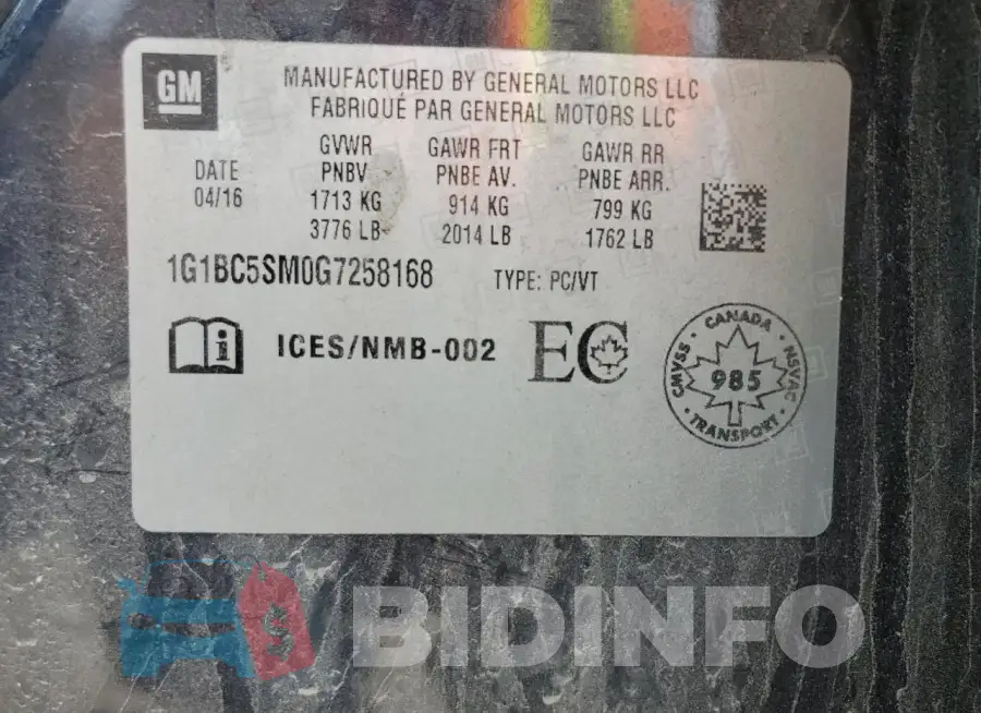 1G1BC5SM0G7258168 Photo# 12