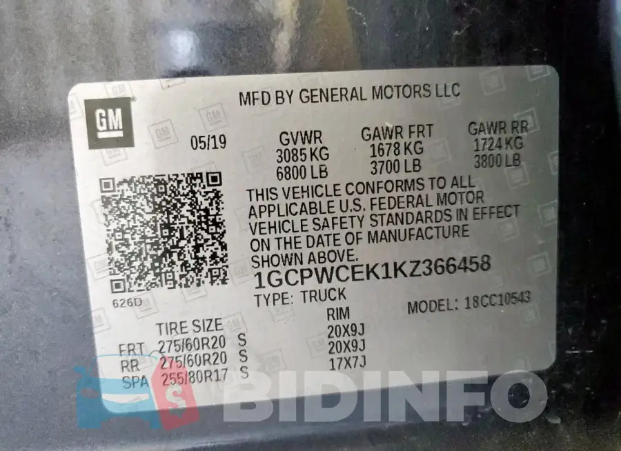 1GCPWCEK1KZ366458 Photo# 13