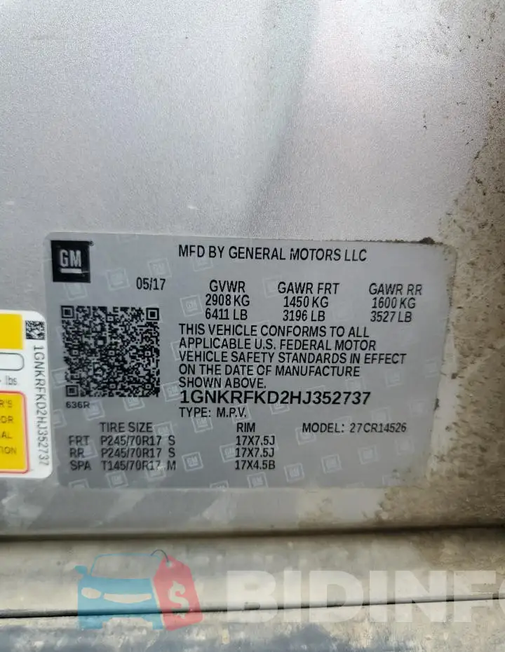 1GNKRFKD2HJ352737 Photo# 13