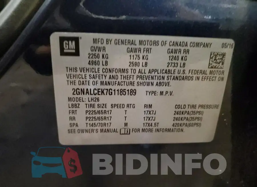 2GNALCEK7G1185189 Photo# 13