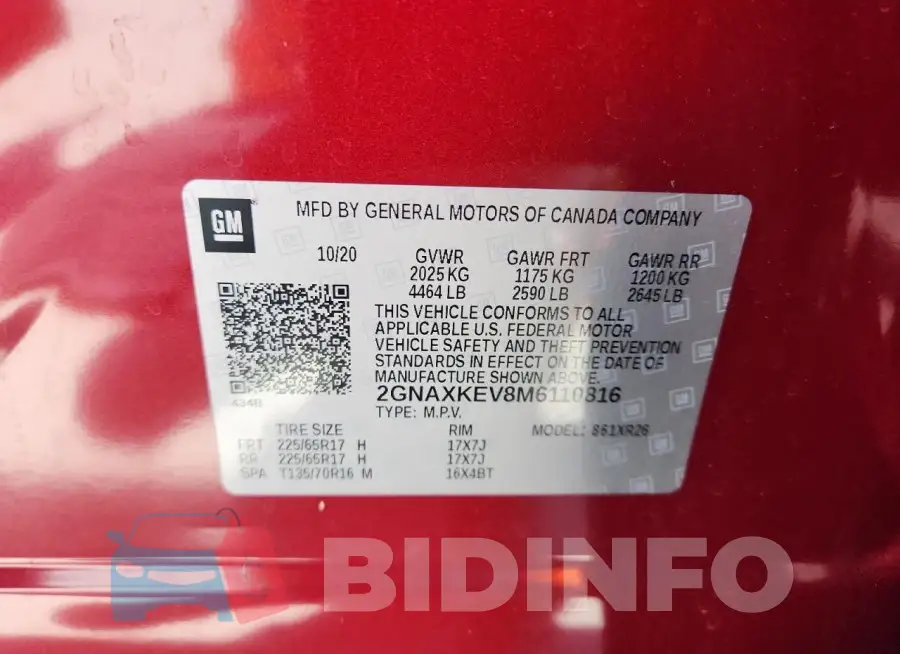 2GNAXKEV8M6110816 Photo# 13