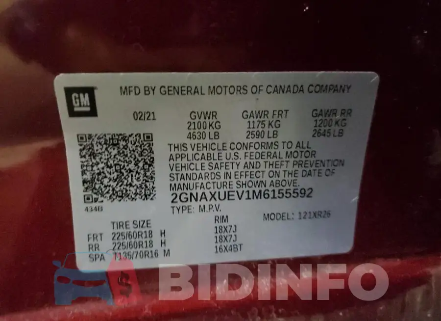 2GNAXUEV1M6155592 Photo# 13