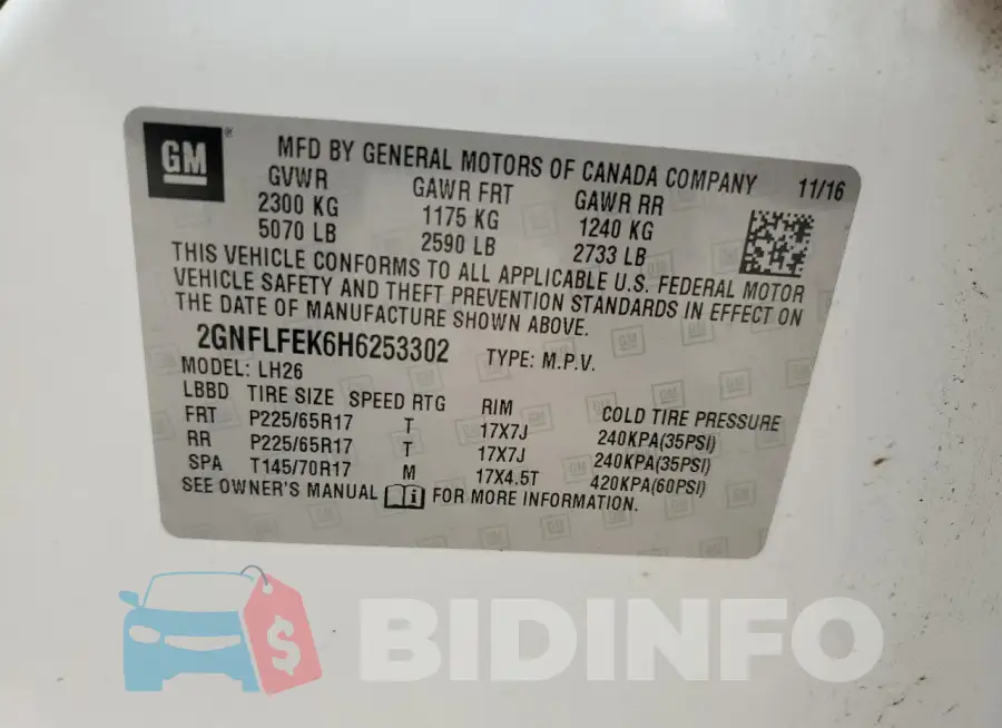 2GNFLFEK6H6253302 Photo# 13