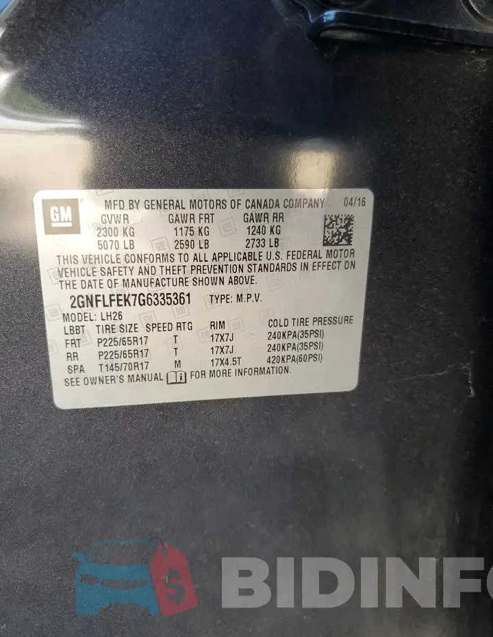 2GNFLFEK7G6335361 Photo# 12
