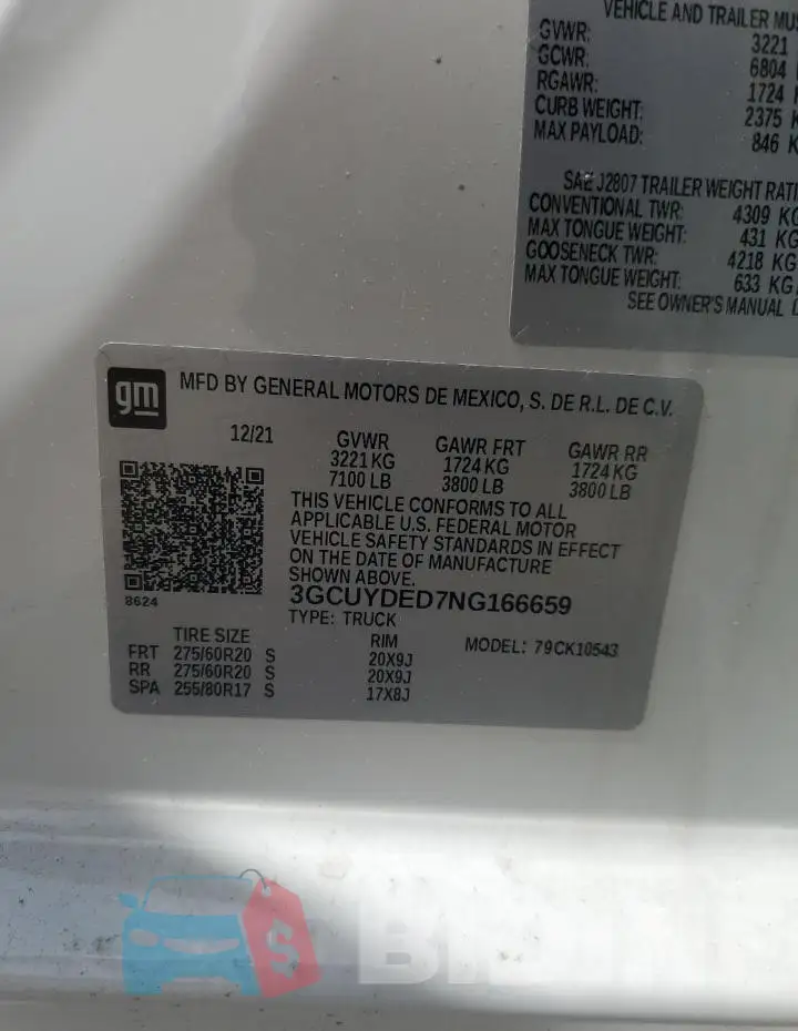 3GCUYDED7NG166659 Photo# 12