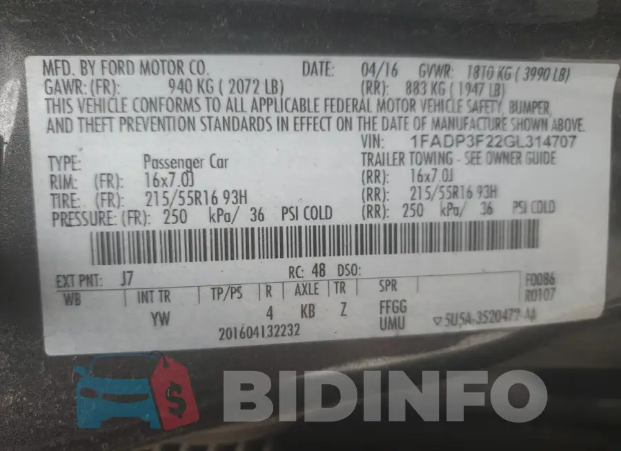 1FADP3F22GL314707 Photo# 12