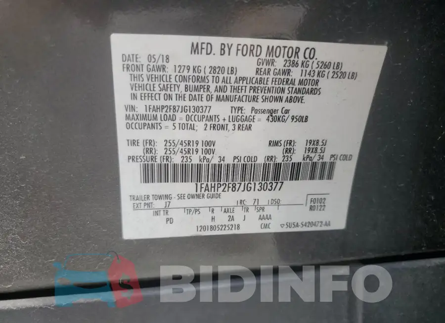 1FAHP2F87JG130377 Photo# 12