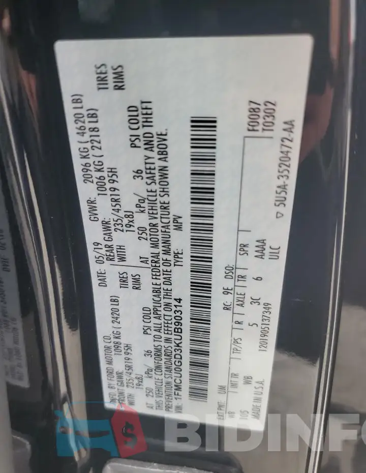 1FMCU0GD3KUB90314 Photo# 13