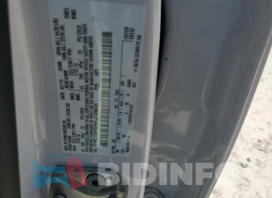 1FMCU0HDXKUC29835 Photo# 14