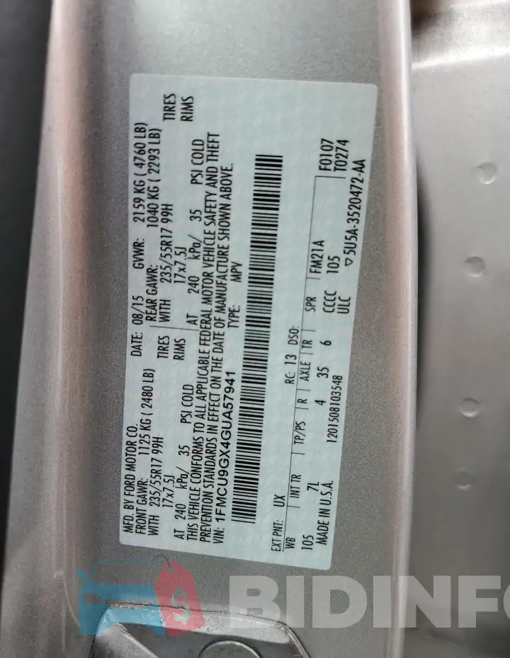 1FMCU9GX4GUA57941 Photo# 13