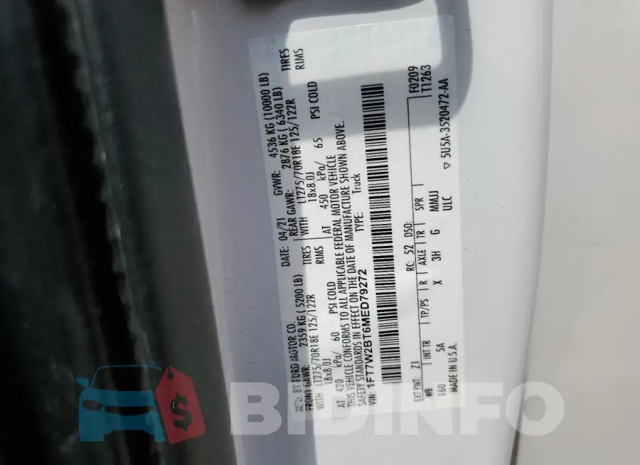 1FT7W2BT6MED79272 Photo# 12