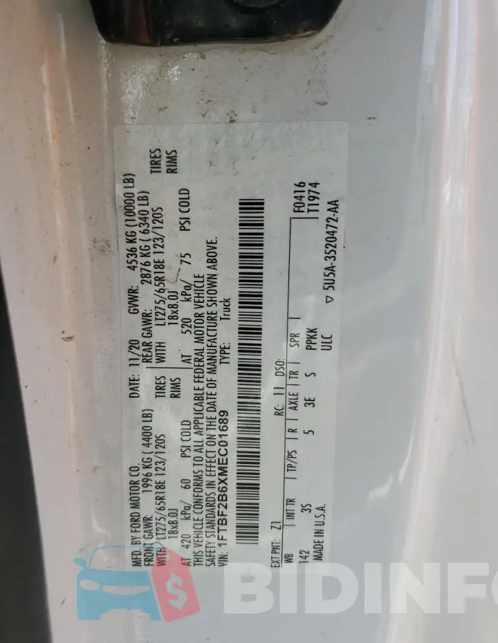 1FTBF2B6XMEC01689 Photo# 12