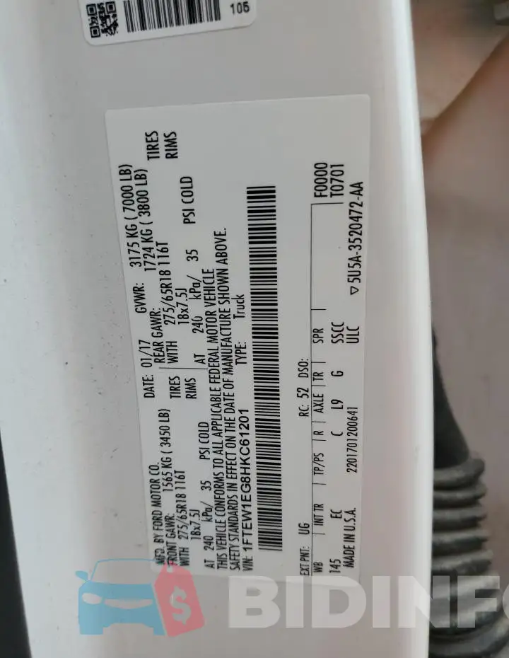 1FTEW1EG8HKC61201 Photo# 12
