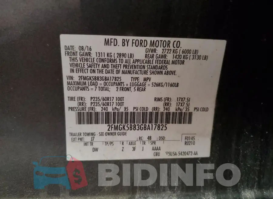 2FMGK5B83GBA17825 Photo# 13
