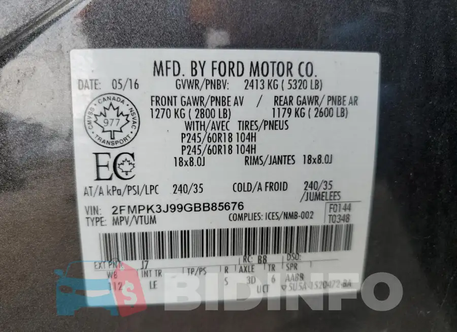 2FMPK3J99GBB85676 Photo# 14