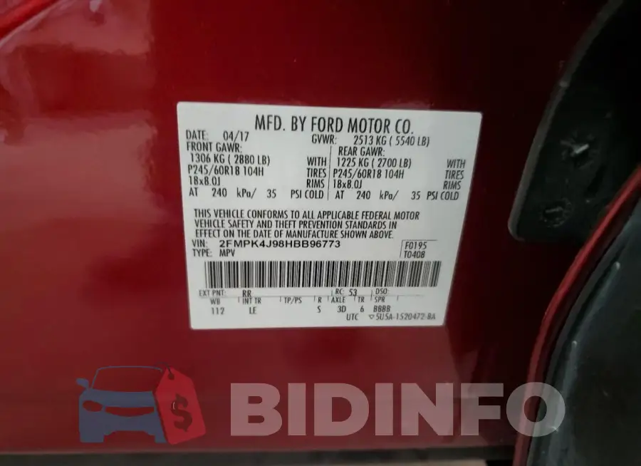 2FMPK4J98HBB96773 Photo# 13