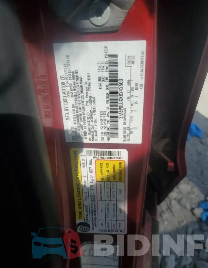 3FA6P0LUXKR242503 Photo# 12