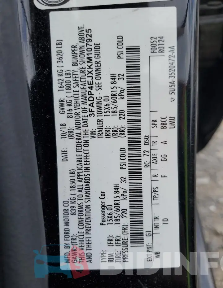 3FADP4EJXKM107925 Photo# 12