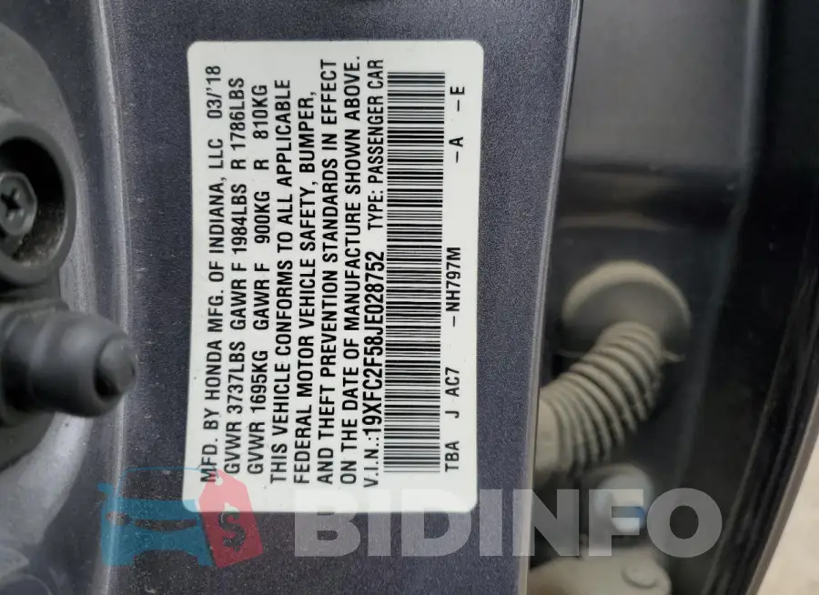 19XFC2F58JE028752 Photo# 12