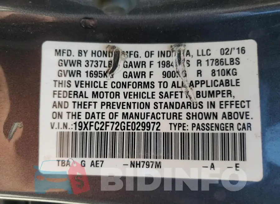19XFC2F72GE029972 Photo# 12