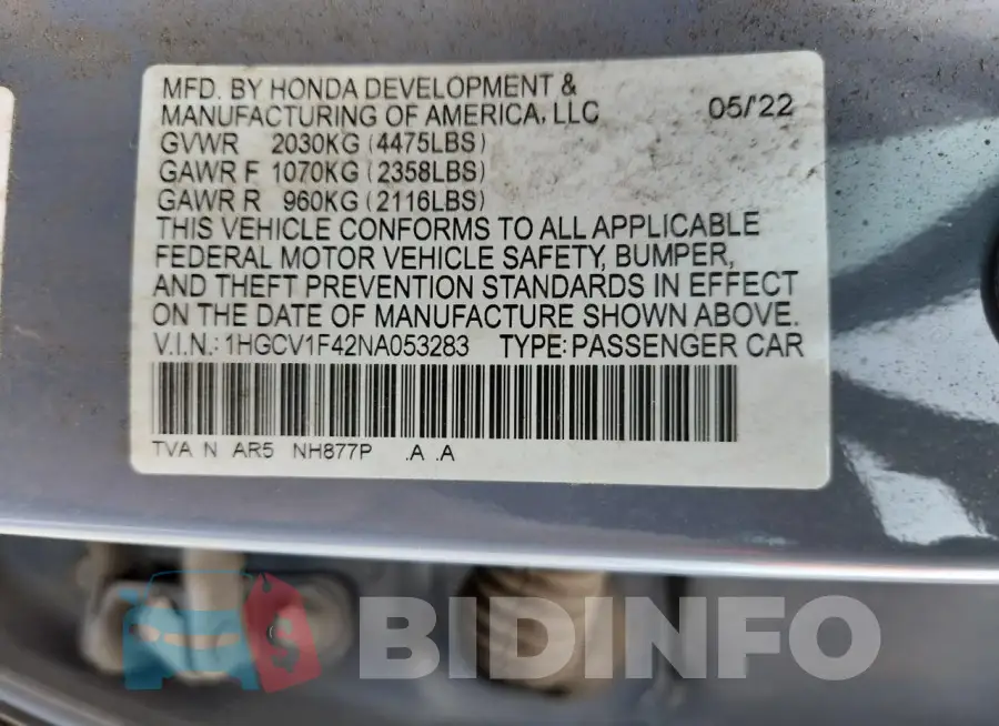 1HGCV1F42NA053283 Photo# 12