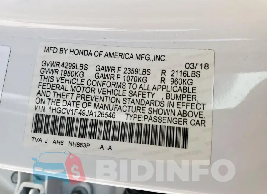 1HGCV1F49JA126546 Photo# 12