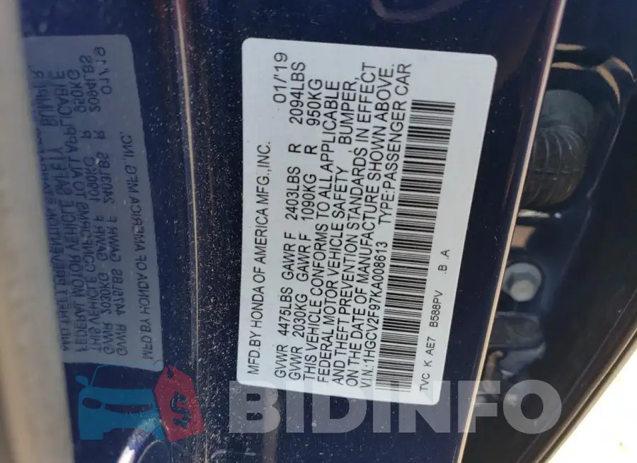 1HGCV2F97KA008613 Photo# 12