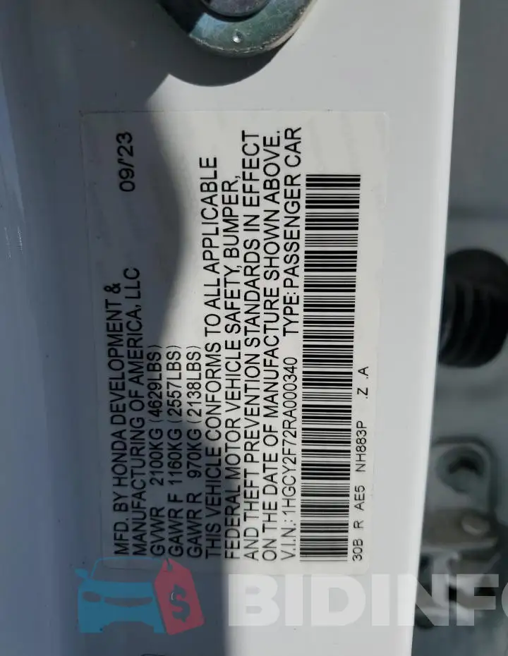 1HGCY2F72RA000340 Photo# 12