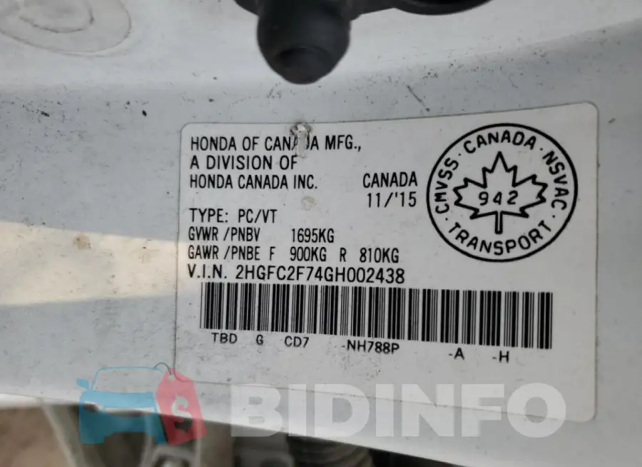2HGFC2F74GH002438 Photo# 12