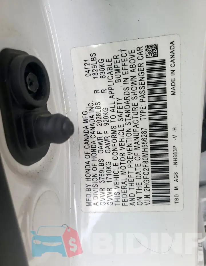 2HGFC2F80MH556287 Photo# 13