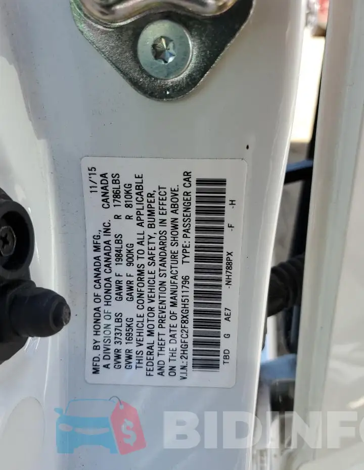 2HGFC2F8XGH511796 Photo# 12