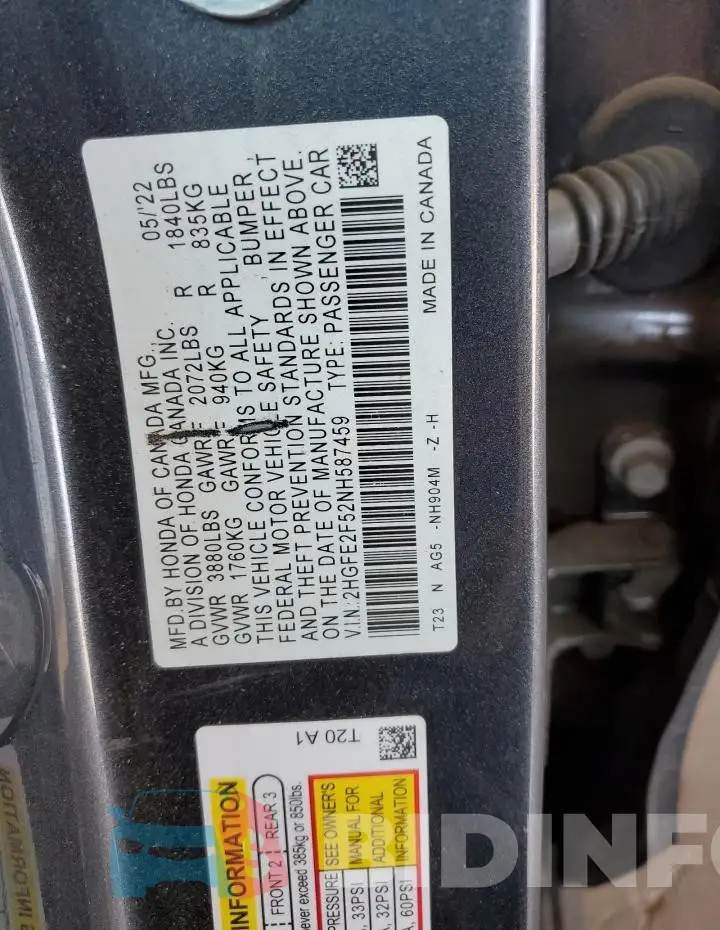 2HGFE2F52NH587459 Photo# 12