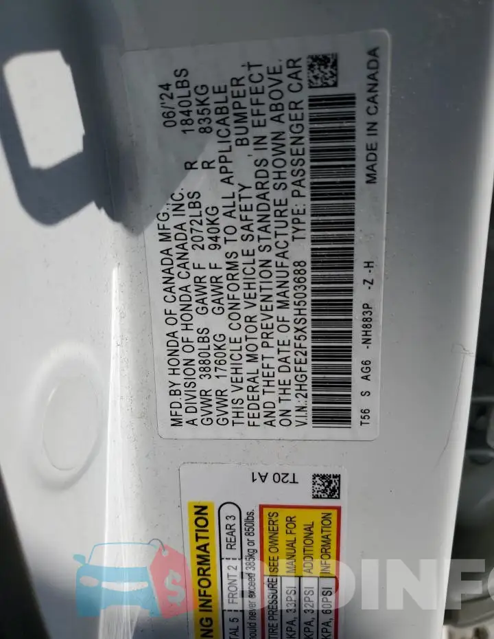 2HGFE2F5XSH503688 Photo# 12