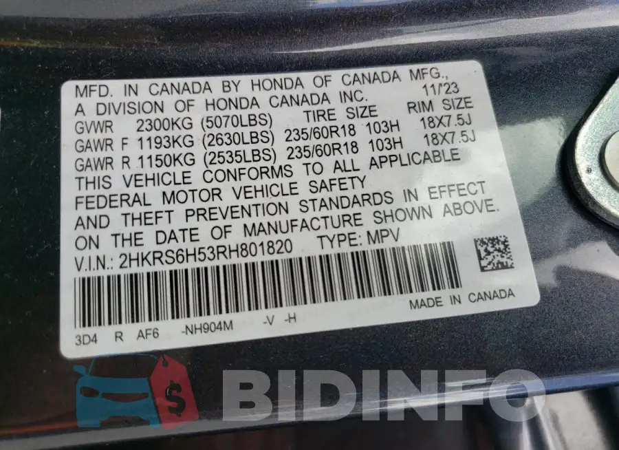 2HKRS6H53RH801820 Photo# 14