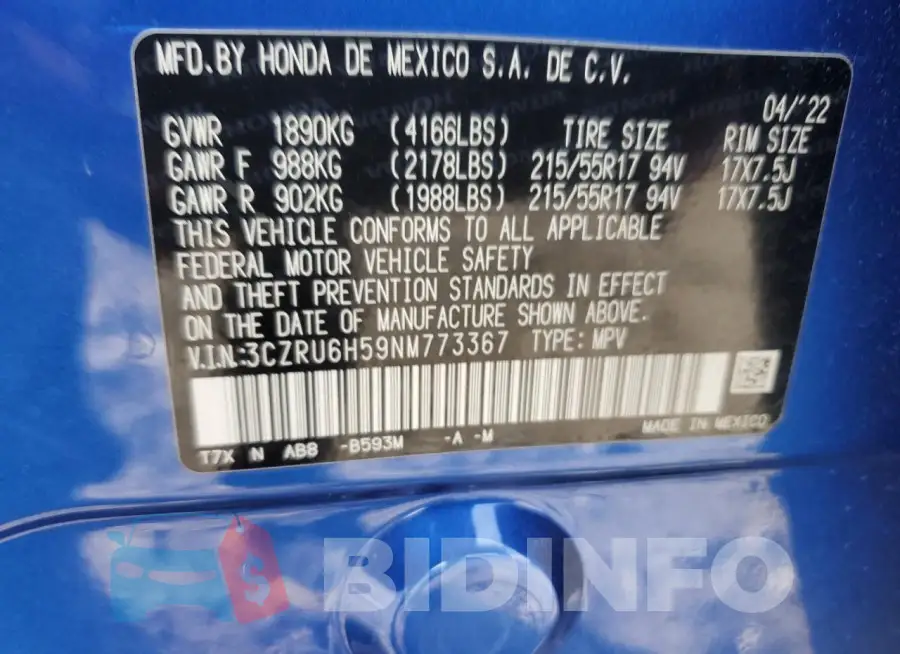 3CZRU6H59NM773367 Photo# 12