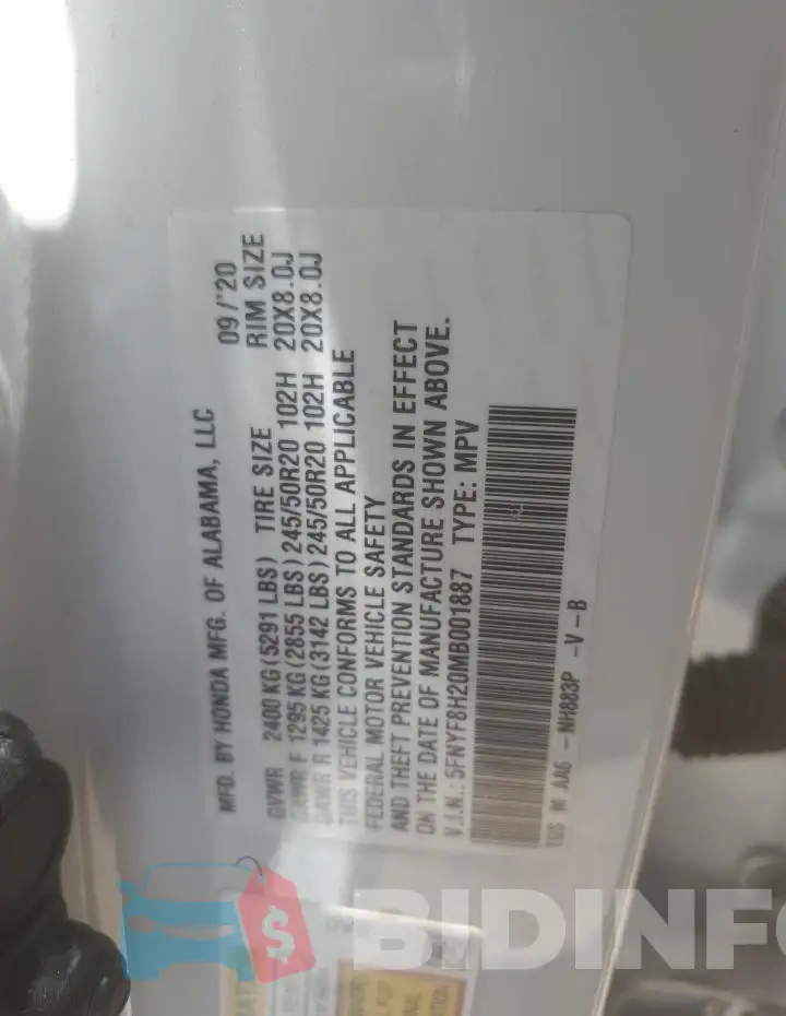 5FNYF8H20MB001887 Photo# 13