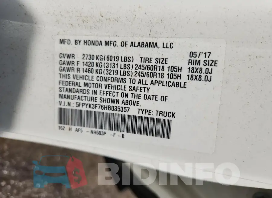 5FPYK3F76HB035357 Photo# 12