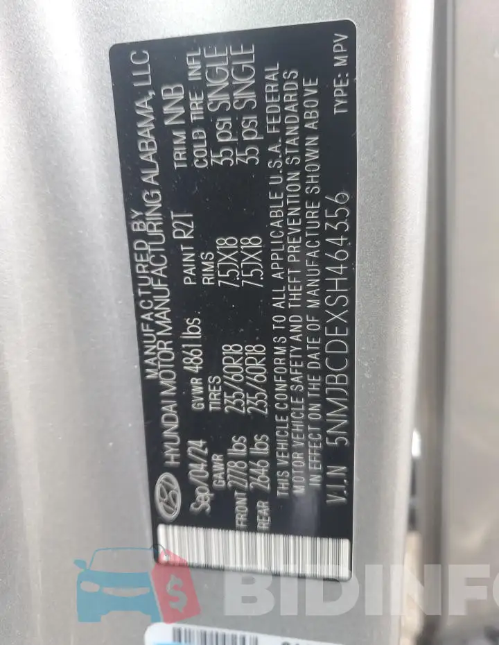 5NMJBCDEXSH464356 Photo# 13
