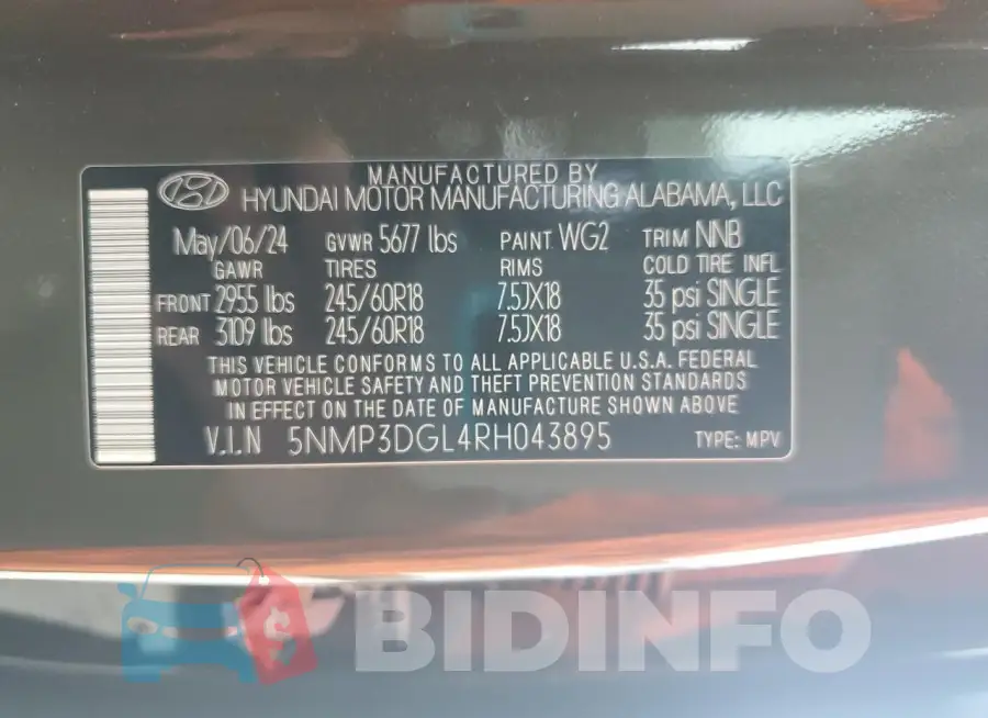 5NMP3DGL4RH043895 Photo# 13