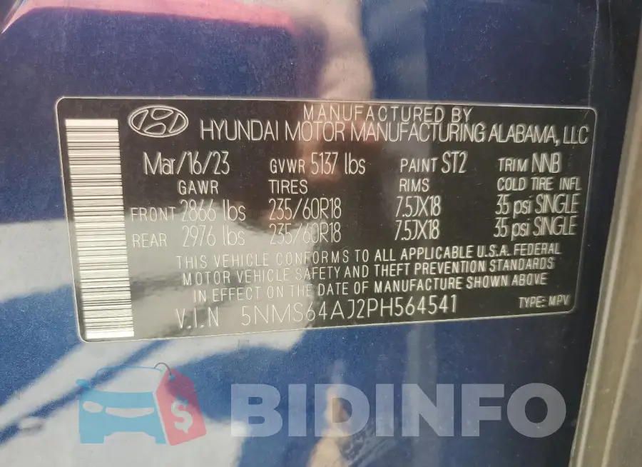 5NMS64AJ2PH564541 Photo# 13