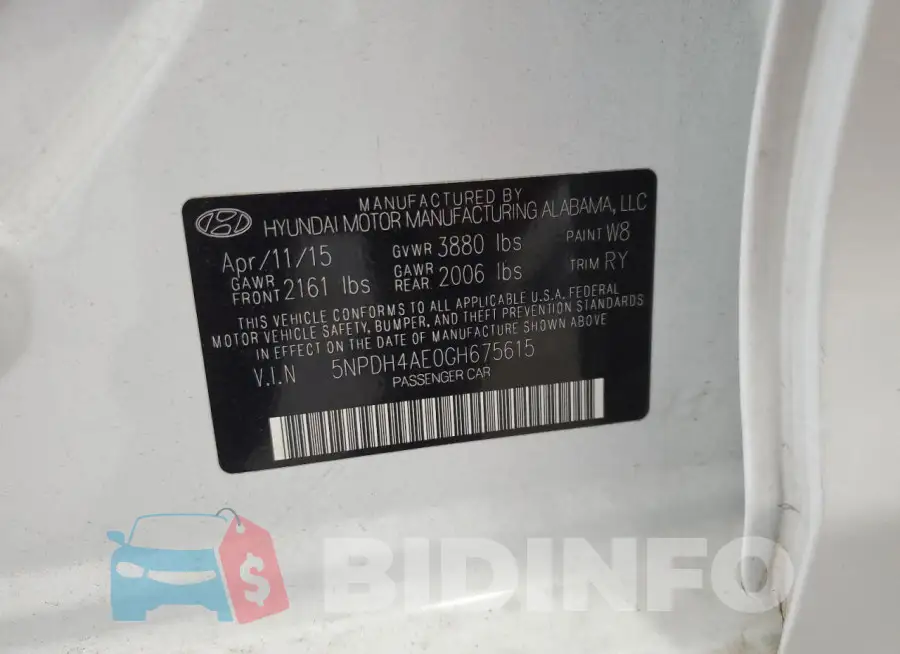 5NPDH4AE0GH675615 Photo# 12