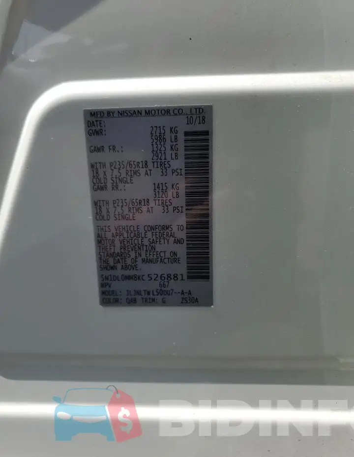 5N1DL0MM8KC526881 Photo# 14