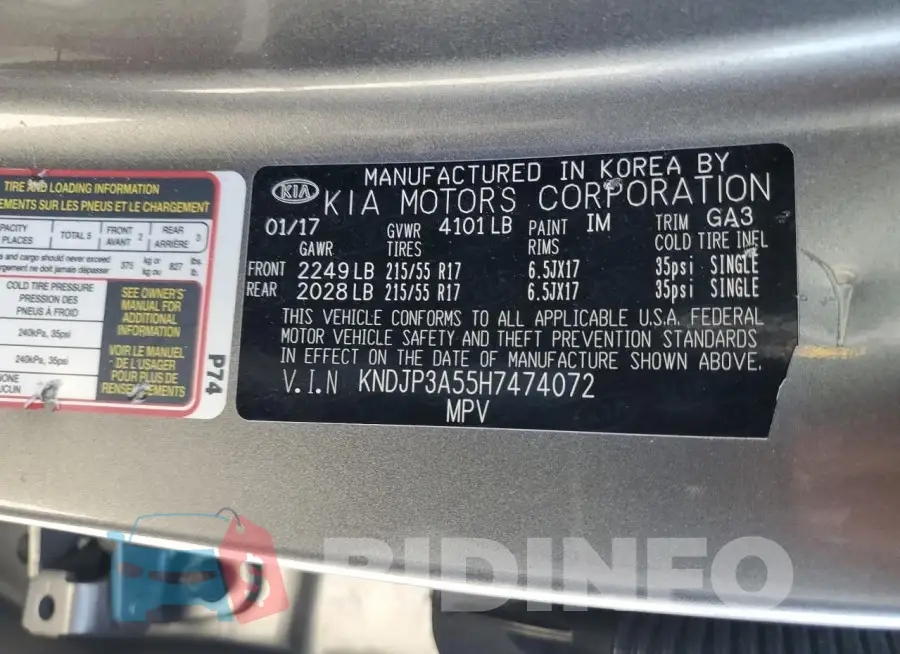 KNDJP3A55H7474072 Photo# 12