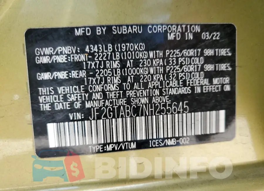 JF2GTABC7NH255645 Photo# 13