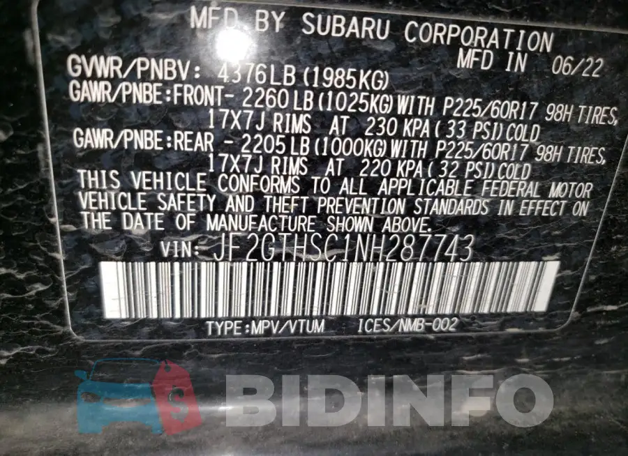 JF2GTHSC1NH287743 Photo# 13