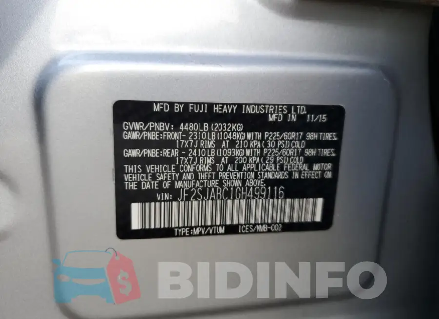 JF2SJABC1GH499116 Photo# 13